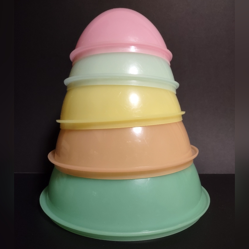 Vtg Tupperware Wonderlier Bowls Set of 5 Pastel Mixing Storing Nesting No Lid - Picture 5 of 5